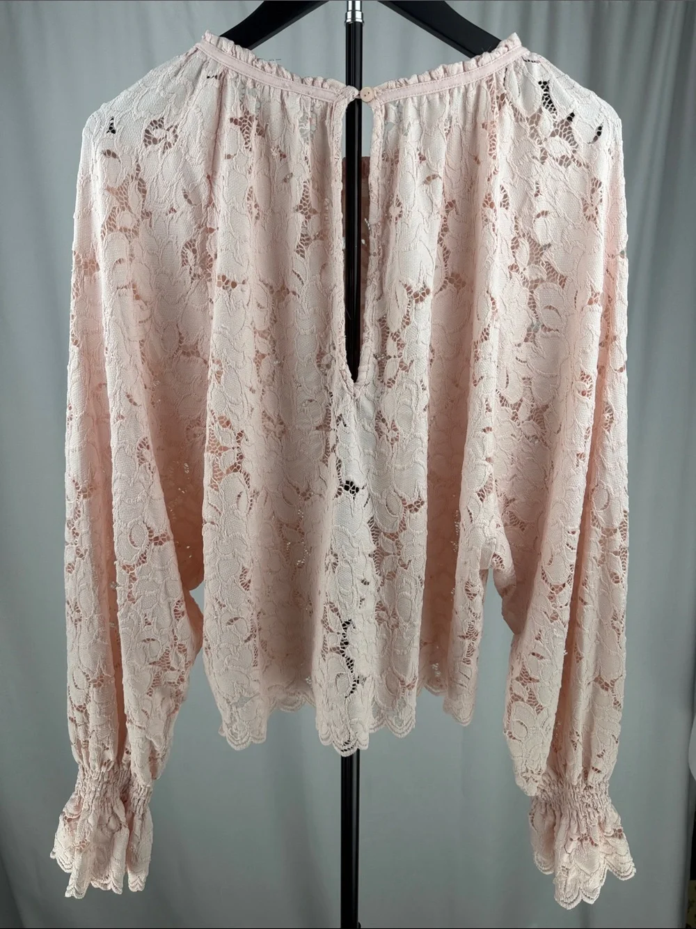 Free People Olivia Lace Top Blush Pink Balloon Sleeve Small